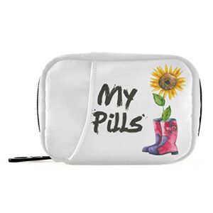 Naanle My Sunflower Pill Box 7 Day Pill Case Travel Pill Organizer Bag with Zipper Portable Weekly Case Compact Size for Vitamin Supplement Holder