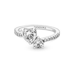 Pandora Double Heart Sparkling Ring - Sterling Silver Ring for Women - Gift for Her - Sterling Silver with Clear Cubic Zirconia - Size 5