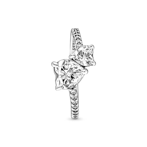 Pandora Double Heart Sparkling Ring - Sterling Silver Ring for Women - Gift for Her - Sterling Silver with Clear Cubic Zirconia - Size 5