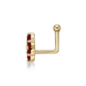 Lavari Jewelers 20 Gauge Red Swarovski Crystals 6 Petal Flower L-Shape Nose Stud in 14k Yellow Gold 3.5 mm 20G