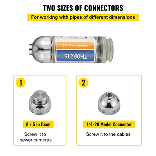 VEVOR 512HZ Sonde 8/5" and 1/4-20" Connectors Rigid Drain Locating & Detecting Small Sewer & Pipelines, Silver