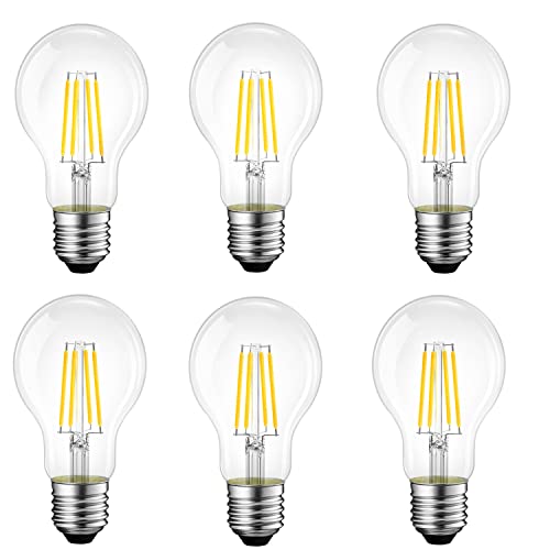 liveMAX E26 LED Light Bulbs,40 Watt Equivalent,4000K Daylight Classic Clear Glass A19 LED Filament Bulb Non-Dimmable,Pack of 6