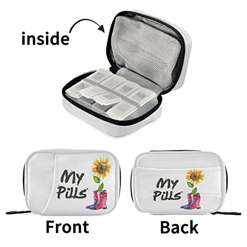 Naanle My Sunflower Pill Box 7 Day Pill Case Travel Pill Organizer Bag with Zipper Portable Weekly Case Compact Size for Vitamin Supplement Holder