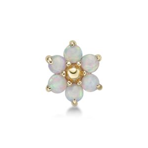 Lavari Jewelers 20 Gauge Opal Swarovski Crystals 6 Petal Flower Straight Bone Nose Stud in 14k Yellow Gold 3.5 mm 20G