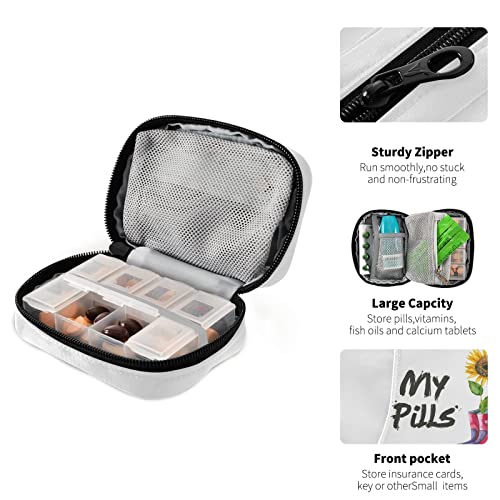 Naanle My Sunflower Pill Box 7 Day Pill Case Travel Pill Organizer Bag with Zipper Portable Weekly Case Compact Size for Vitamin Supplement Holder