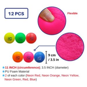 Macro Giant 11 Inch (Circum.) 3.5 Inch (Dia.) PU Foam Softball, Set of 12, Multi-Color, Baseball Training Practice, Playground Ball, Parenting Activity