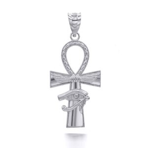 textured 14k white gold ankh cross eye of horus faith evil eye pendant