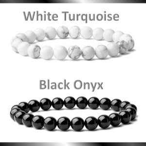 OBX bracelet, Outer Banks JJ Beads bracelets, Natural Black Onyx and White Turquoise Gemstones Bracelets, 3 lengths Outer Banks Jewelry (Black Obsidian, 23cm Length)