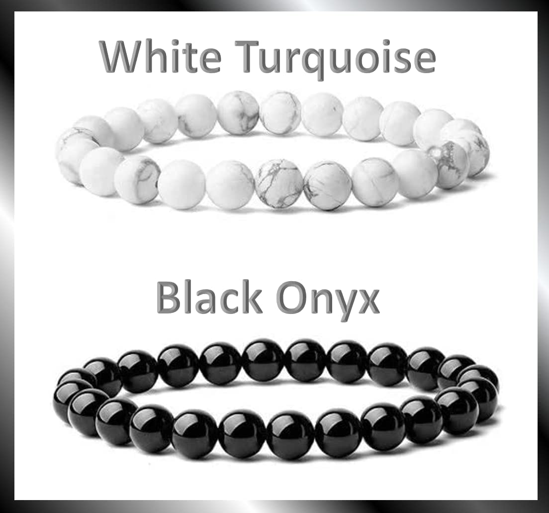 OBX bracelet, Outer Banks JJ Beads bracelets, Natural Black Onyx and White Turquoise Gemstones Bracelets, 3 lengths Outer Banks Jewelry (Black Obsidian, 23cm Length)