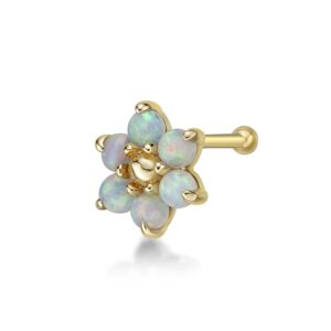 Lavari Jewelers 20 Gauge Opal Swarovski Crystals 6 Petal Flower Straight Bone Nose Stud in 14k Yellow Gold 3.5 mm 20G