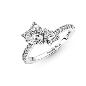 PANDORA Double Heart Sparkling Ring, Size 48, Clear (191198C01)