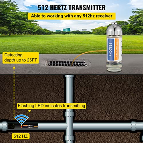 VEVOR 512HZ Sonde 8/5" and 1/4-20" Connectors Rigid Drain Locating & Detecting Small Sewer & Pipelines, Silver