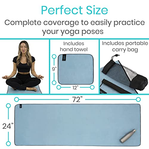 Vive Non Slip Yoga Towel & Hand Towel - Microfiber, Quick Drying, Washable, Lightweight - Non Slip Grip Hot Pilates Mat- Soft & Large Sweat Absorbent for Workouts & Safe Exercise - 24" x72"