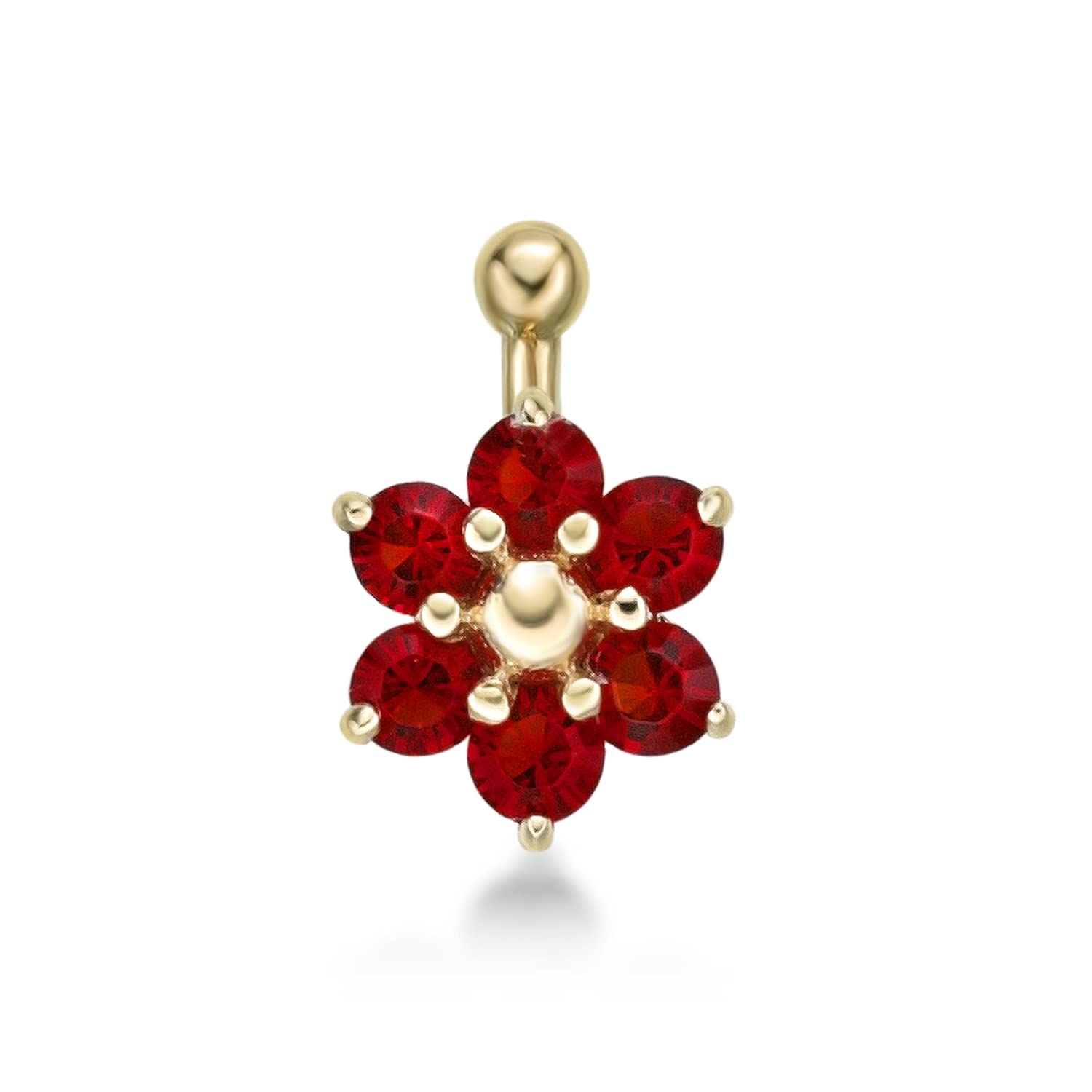 Lavari Jewelers 20 Gauge Red Swarovski Crystals 6 Petal Flower L-Shape Nose Stud in 14k Yellow Gold 3.5 mm 20G