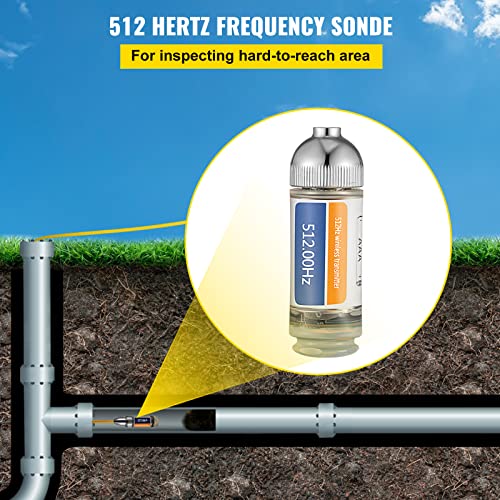 VEVOR 512HZ Sonde 8/5" and 1/4-20" Connectors Rigid Drain Locating & Detecting Small Sewer & Pipelines, Silver