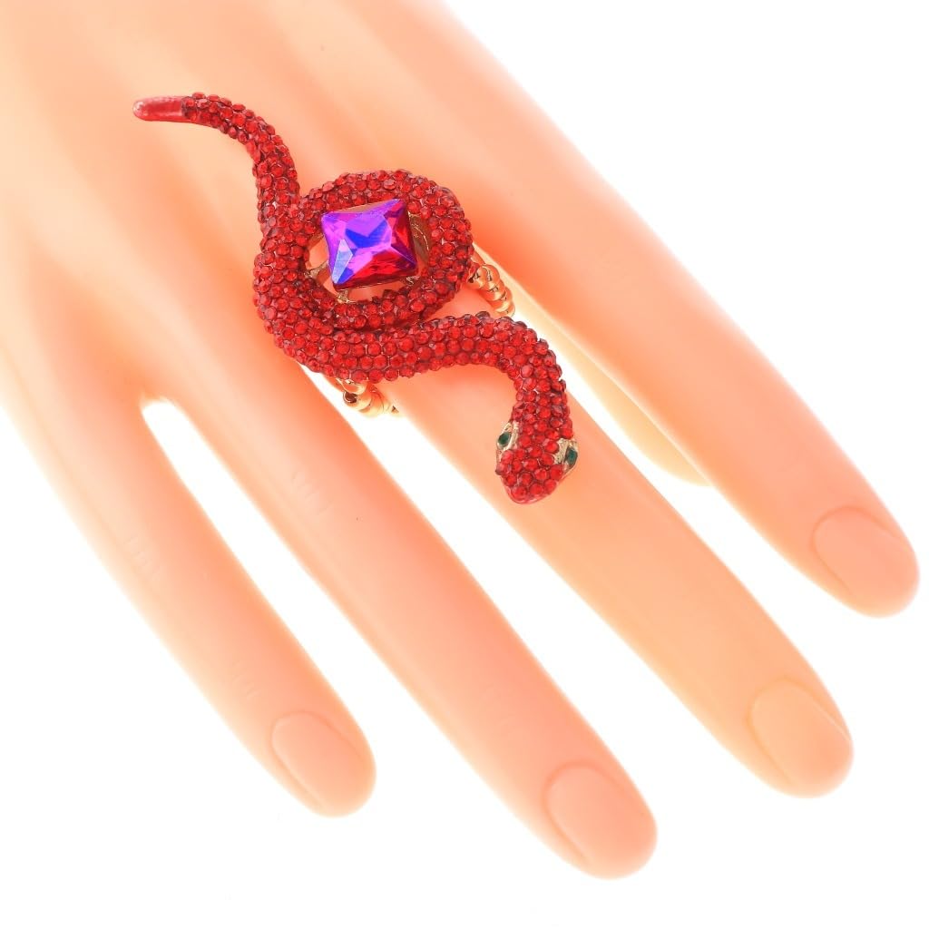 Crystal Stretch Snake Ring Red