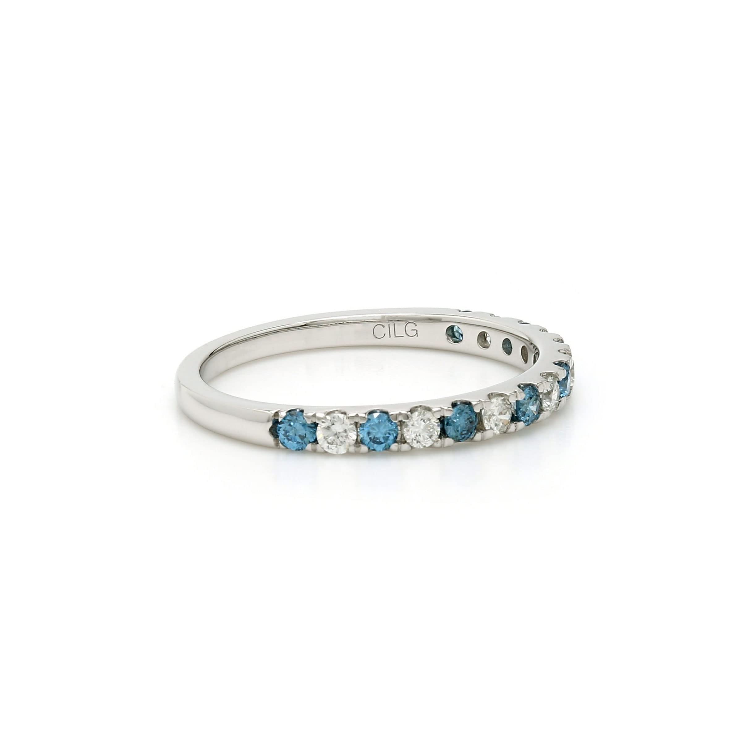 New World Diamonds 14k White Gold Lab-Created Blue Diamond Wedding Ring Band (1/2 cttw, F-G Color, VS-SI Clarity) Size 7