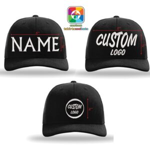 Baseball Premium Fitted Flat Brim Flex Fit Hat Custom Personalized Logo Elastic Closure Hat for Men and Women Custom Embroidered (L/XL, Black)