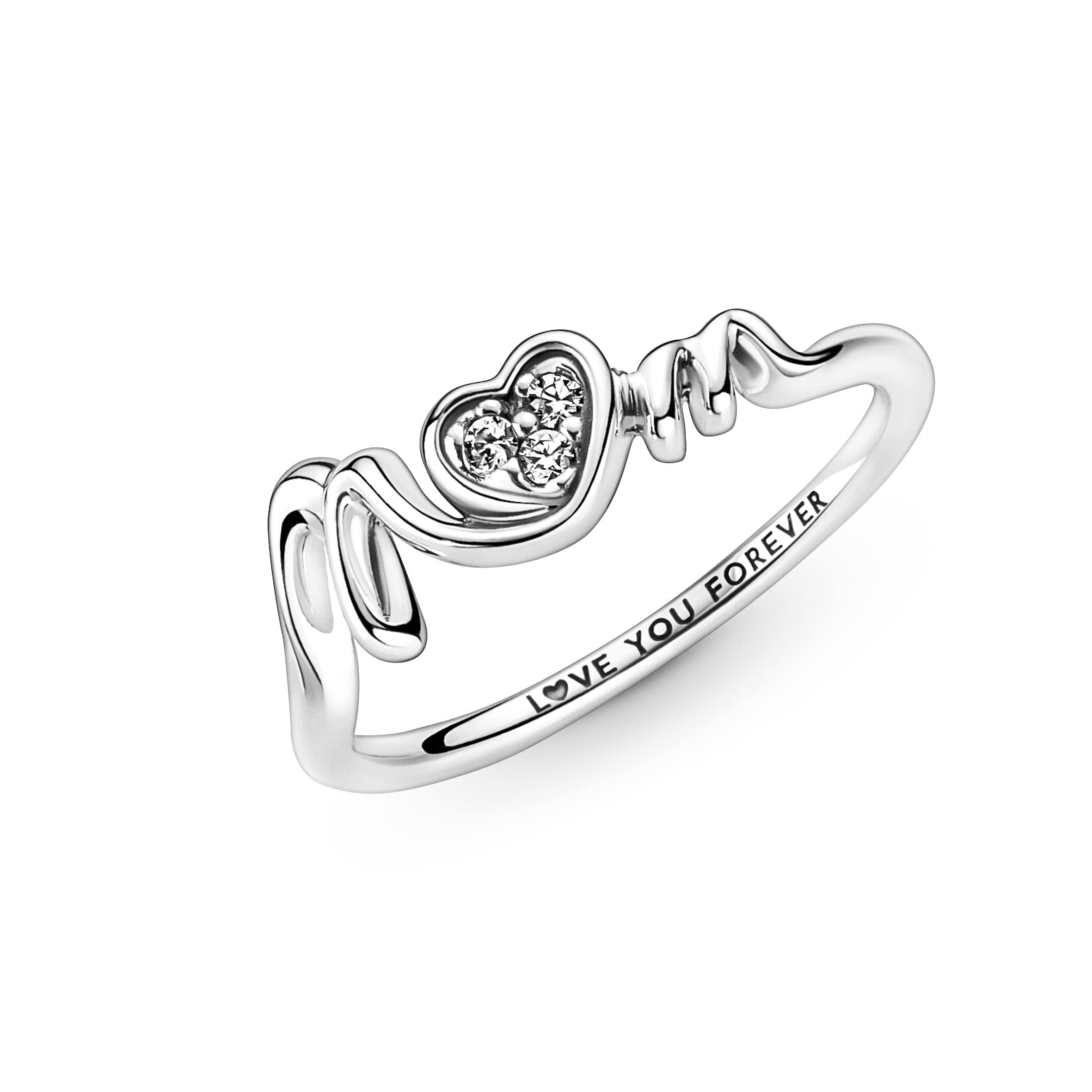 PANDORA Mom Pavé Heart Ring - Ring for Women - Gifts for Mom - Sterling Silver with Clear Cubic Zirconia - Size 7.5 - No Gift Box