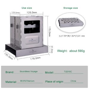 Boundless Voyage Titanium Folding Wood Stove Backpacking Stove with Pot Bracket Outdoor Camping Charcoal Burner Furnace Ti2010C