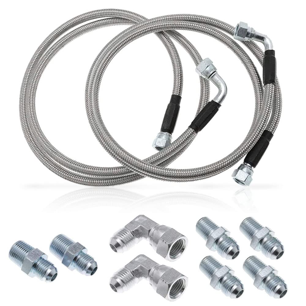 OSIAS Stainless Steel Braided Transmission Cooler Hoses Fittings， Fit for Chevy Mopar GM GMC Buick Cadillac Cars and Trucks, Replace TH350 700R4 TH4