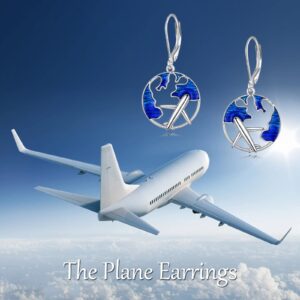 CRMAD Airplane Earrings for Women Sterling Silver Blue Dripping oil Airplane World Travel Flight Earrings Best Gifts for Her (blue)