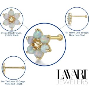 Lavari Jewelers 20 Gauge Opal Swarovski Crystals 6 Petal Flower Straight Bone Nose Stud in 14k Yellow Gold 3.5 mm 20G