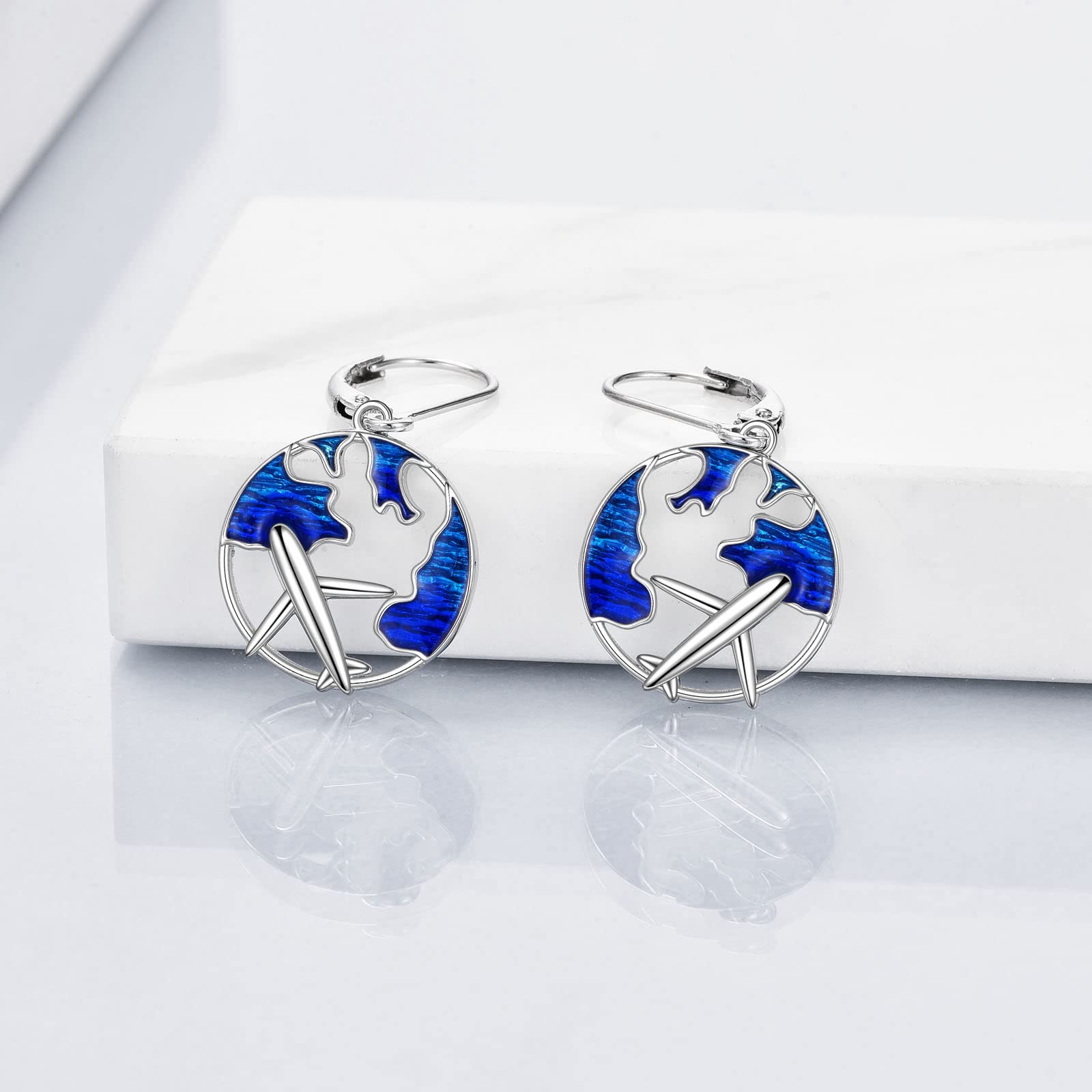 CRMAD Airplane Earrings for Women Sterling Silver Blue Dripping oil Airplane World Travel Flight Earrings Best Gifts for Her (blue)