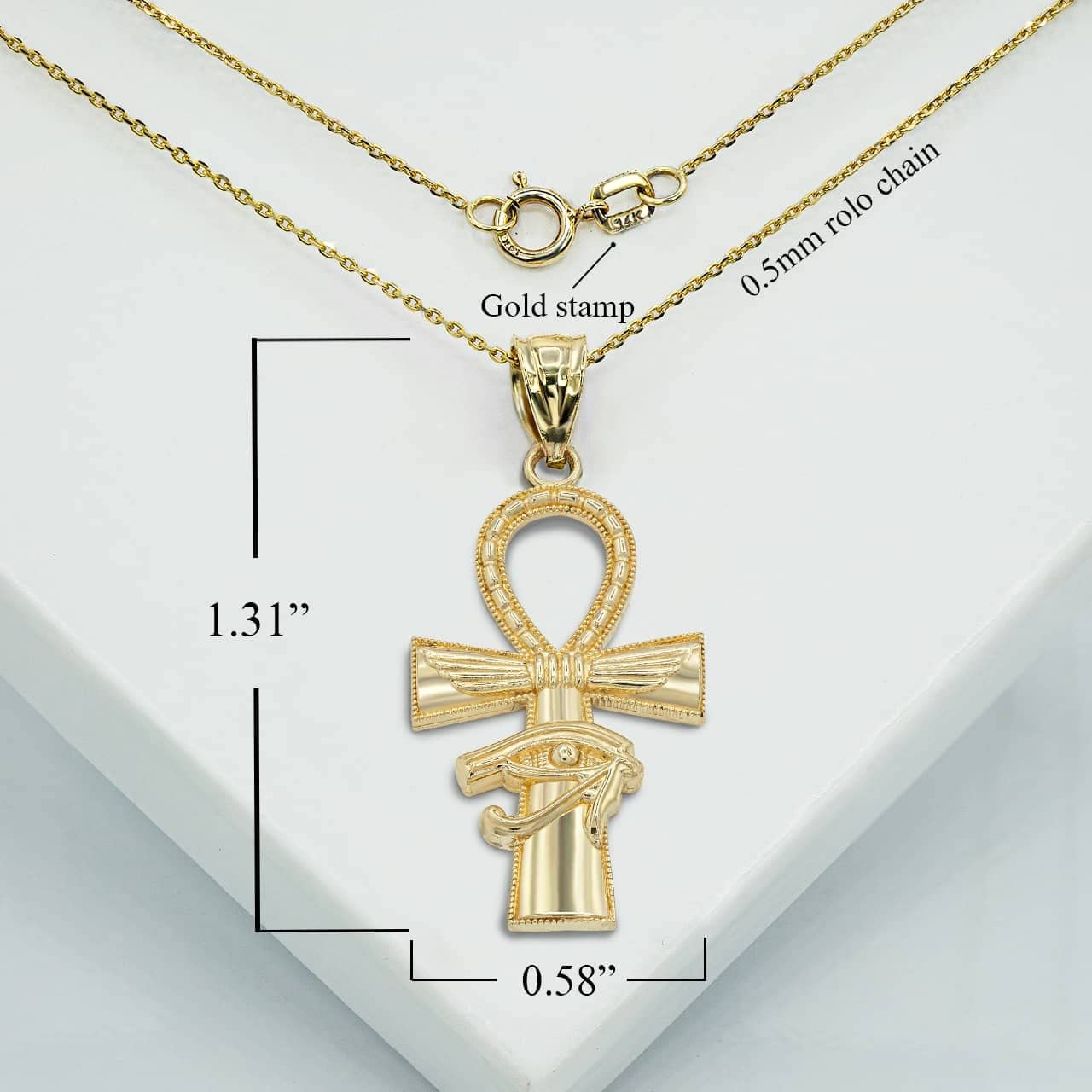 Textured 14K White Gold Ankh Cross Eye of horus Faith Evil Eye Pendant