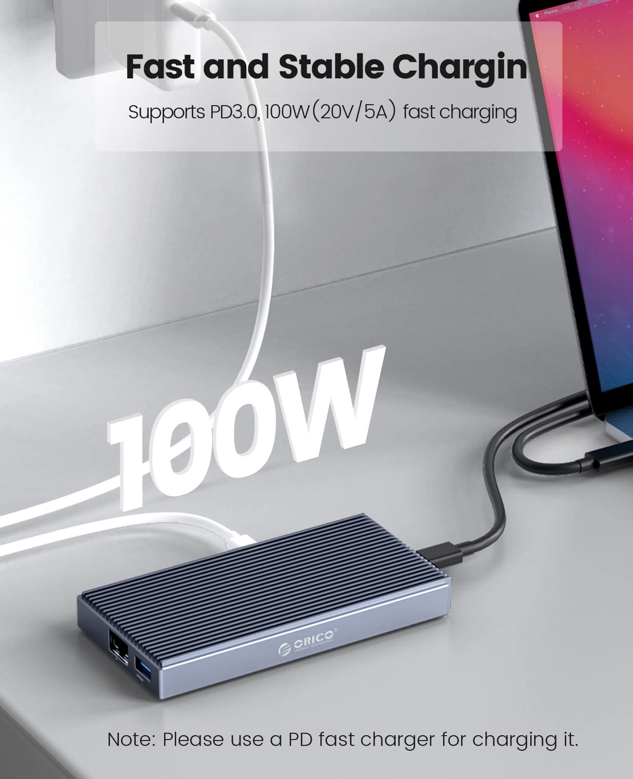 USB C Docking Station with M.2 NVMe SSD Enclosure, ORICO 9-in-1 USB-C Hub Adapter with NVMe Slot(Up to 4TB), PD 100W, 3 x 10Gbps USB3.1 USB-A, Type-C, 4K HDMI, TF/SD, Ethernet RJ45, Audio