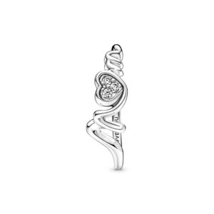 PANDORA Mom Pavé Heart Ring - Ring for Women - Gifts for Mom - Sterling Silver with Clear Cubic Zirconia - Size 7.5 - No Gift Box