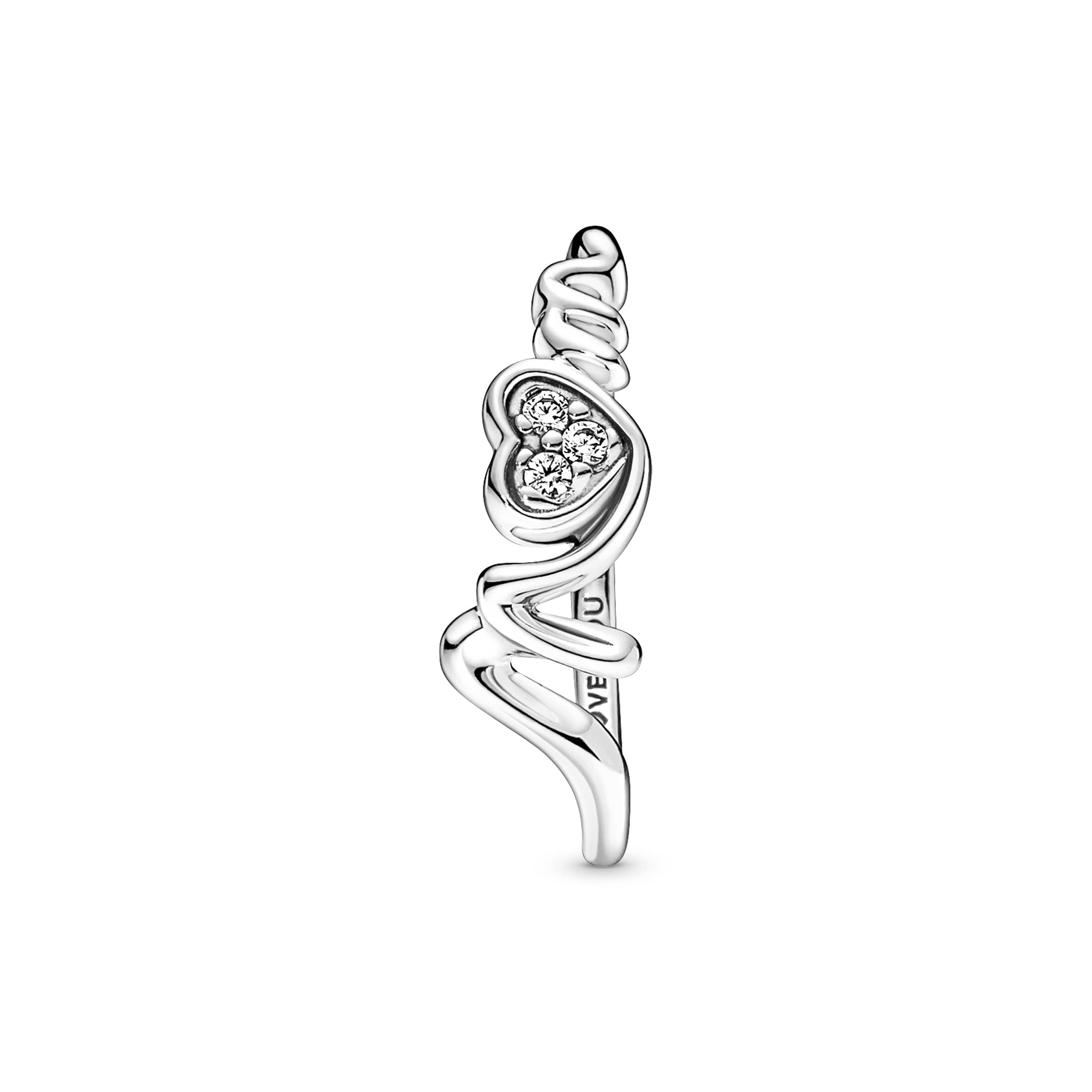 PANDORA Mom Pavé Heart Ring - Ring for Women - Gifts for Mom - Sterling Silver with Clear Cubic Zirconia - Size 7.5 - No Gift Box