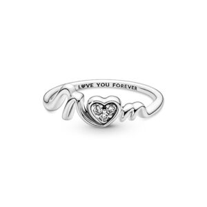 PANDORA Mom Pavé Heart Ring - Ring for Women - Gifts for Mom - Sterling Silver with Clear Cubic Zirconia - Size 7.5 - No Gift Box