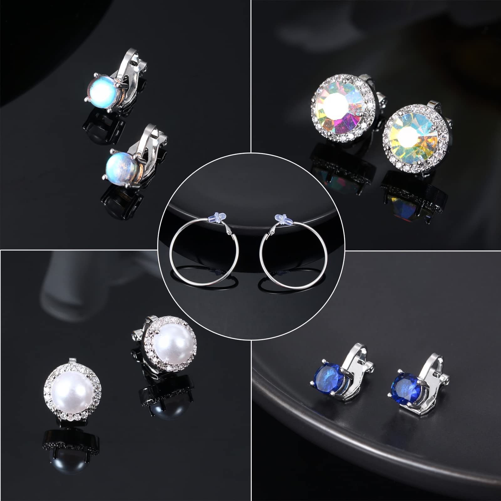 Kakonia 10 Pairs Clip On Earrings for Women Clip On Hoop Earrings Butterfly Flower Heart CZ Pearl Clip Stud Earrings Clip On Earrings Set Non Pierced Earrings