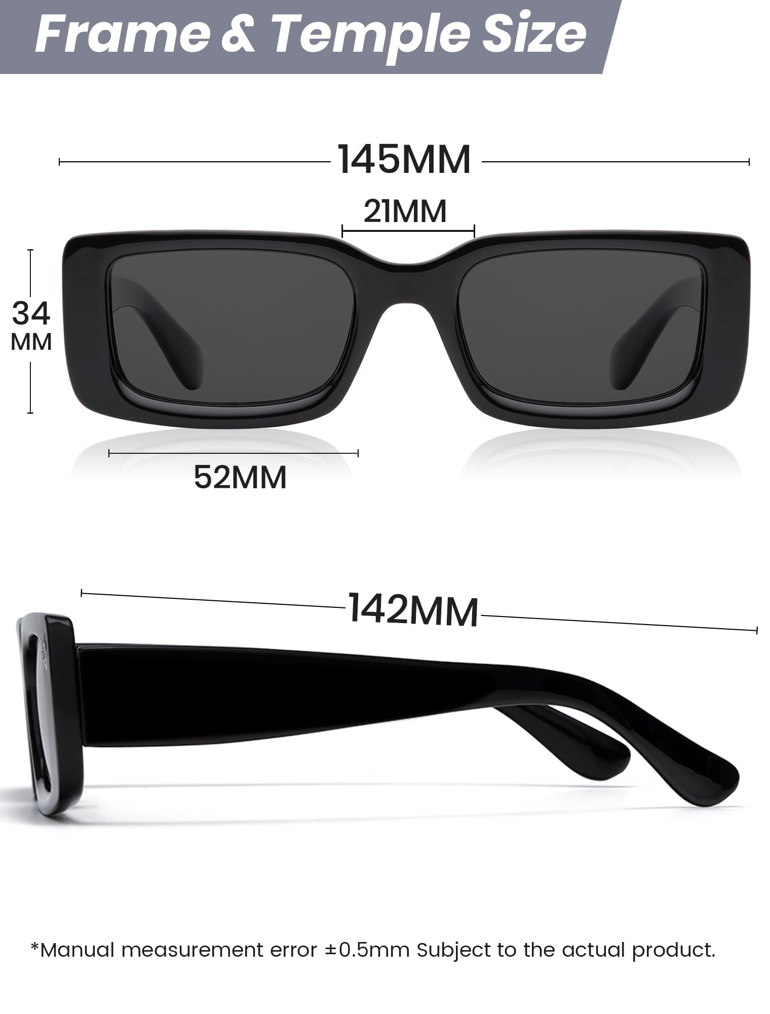 Veda Tinda Vision Rectangle Sunglasses Black Trendy Retro 90s Square Vintage y2k Sunglasses for Women Polarized Men Sunglasses UV Blocking Skin C01S01