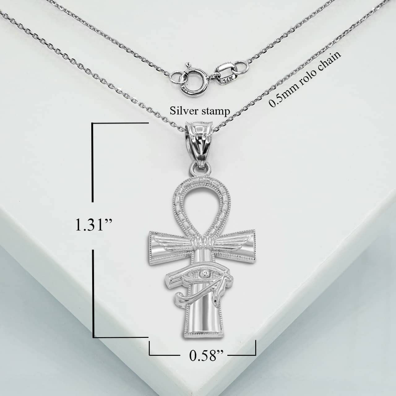 Textured 925 Sterling Silver Ankh Cross Eye of horus Faith Evil Eye Pendant