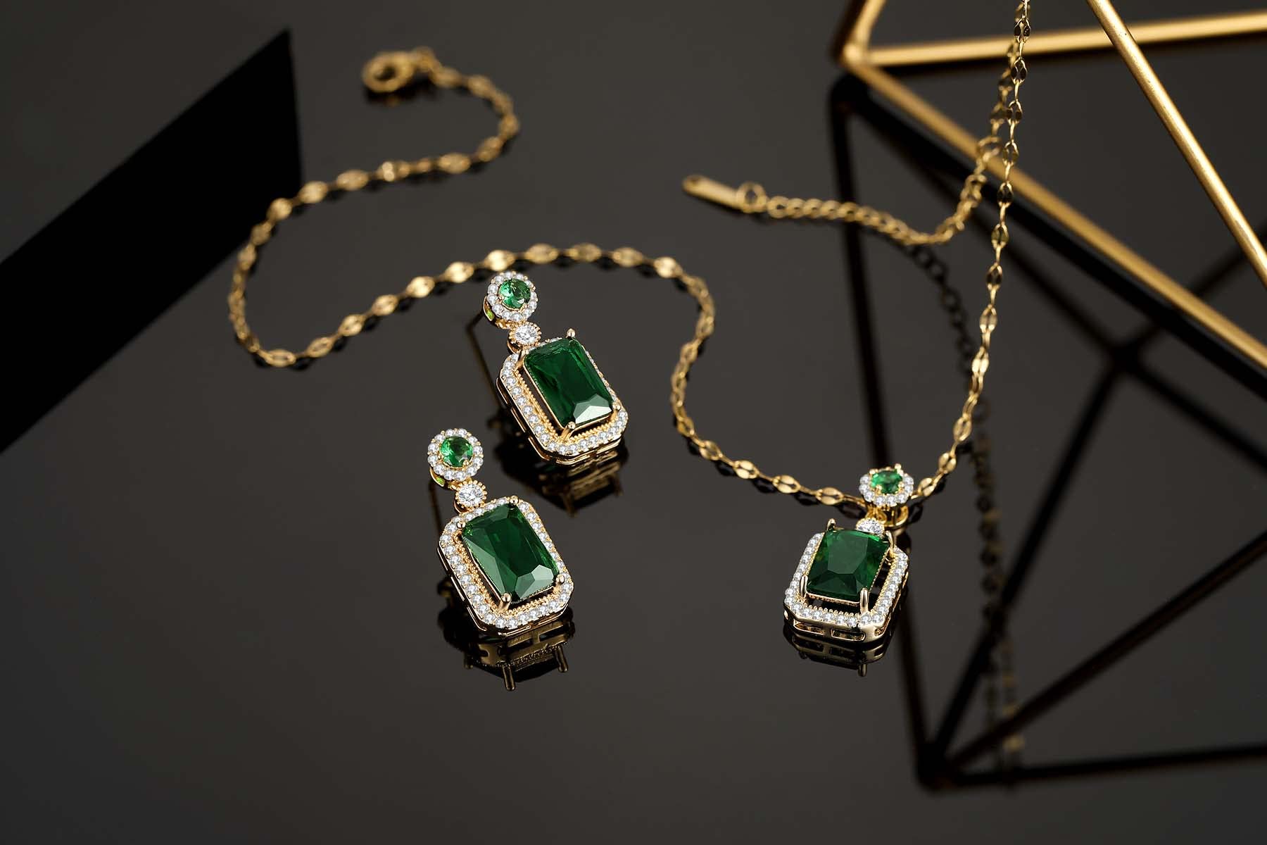 LYLYMIMI Emerald Jewelry for Women Green Stone Necklace Earrings Set Cute Necklaces with Crystal Dangle Earrings