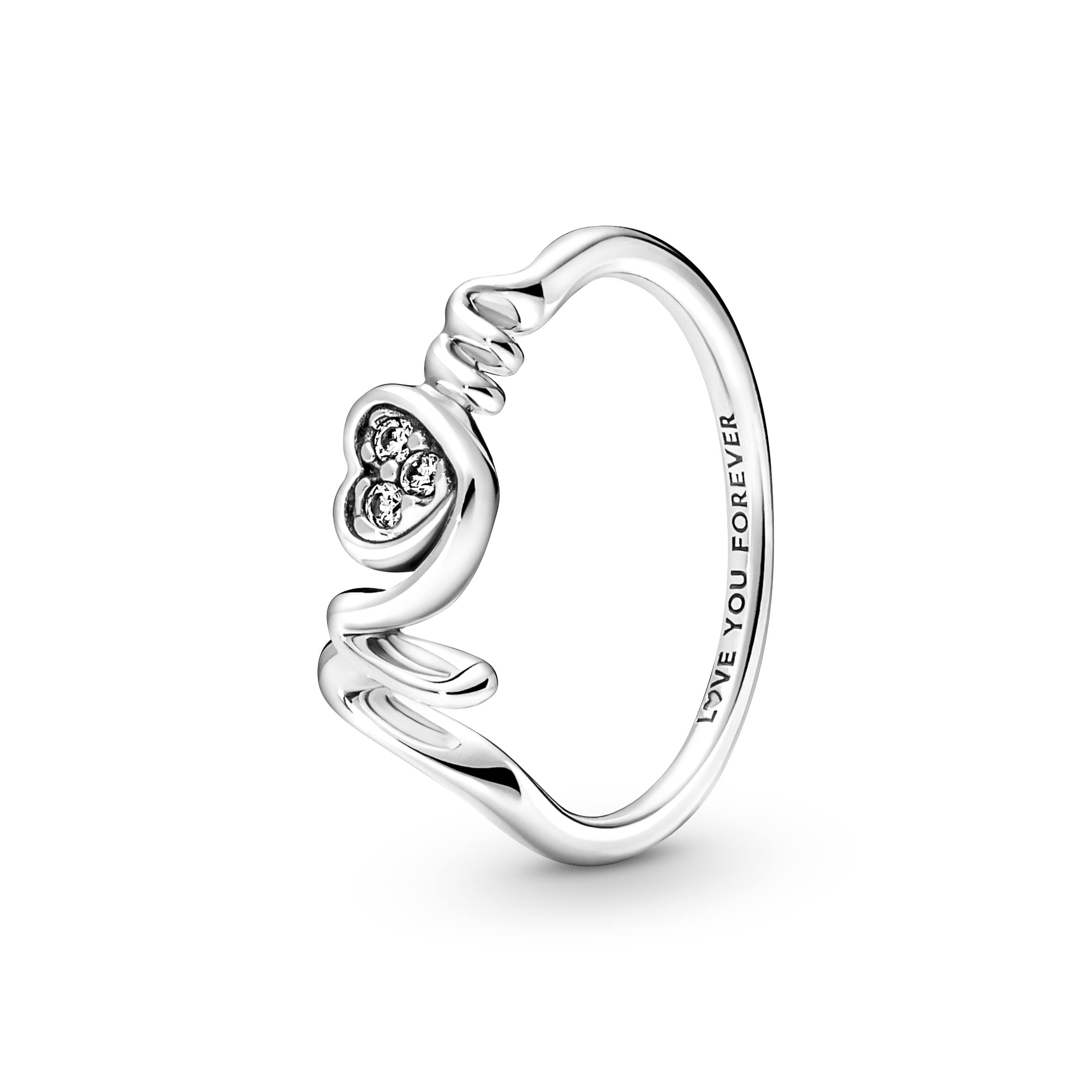 PANDORA Mom Pavé Heart Ring - Ring for Women - Gifts for Mom - Sterling Silver with Clear Cubic Zirconia - Size 7.5 - No Gift Box