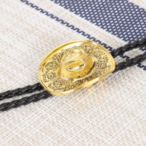 Bolo Ties for Men Western - 3D Cowboy Hat Bolo Tie Design with Vintage Cowboy Boots Bolo Tie Western Bolotie Cowboy Bola Tie (Gold Cowboy Hat Tie)