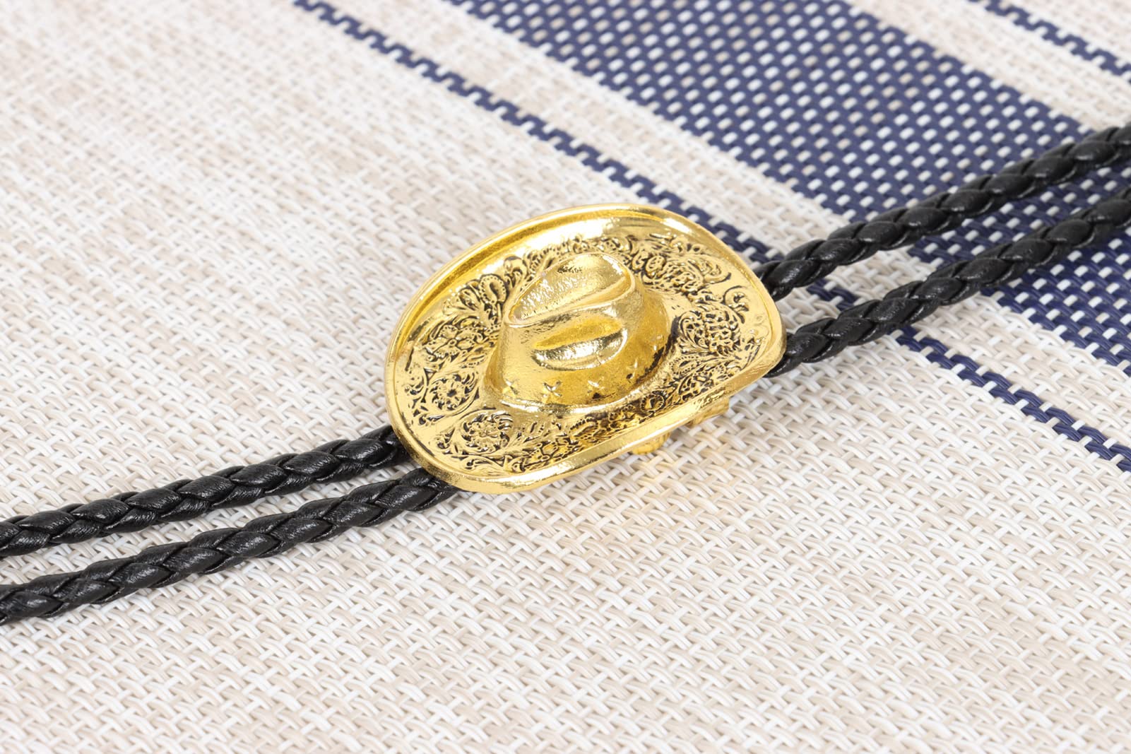 Bolo Ties for Men Western - 3D Cowboy Hat Bolo Tie Design with Vintage Cowboy Boots Bolo Tie Western Bolotie Cowboy Bola Tie (Gold Cowboy Hat Tie)