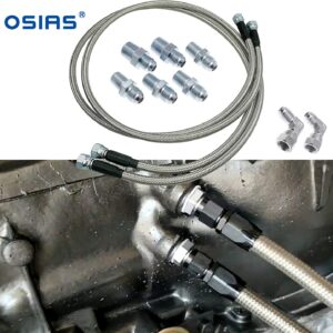 OSIAS Stainless Steel Braided Transmission Cooler Hoses Fittings， Fit for Chevy Mopar GM GMC Buick Cadillac Cars and Trucks, Replace TH350 700R4 TH4