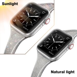 SWEES Compatible with Apple Watch Bands 41mm 38mm 40mm, Shiny Glitter Silicone Soft Slim Small Sport Replacement Strap Compatible for iWatch Series 9 8 7 6 5 4 3 2 1 SE Women