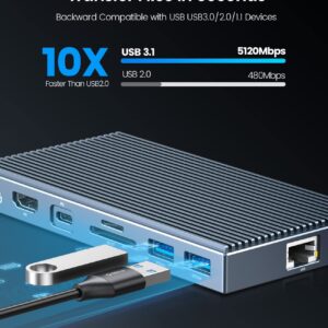 USB C Docking Station with M.2 NVMe SSD Enclosure, ORICO 9-in-1 USB-C Hub Adapter with NVMe Slot(Up to 4TB), PD 100W, 3 x 10Gbps USB3.1 USB-A, Type-C, 4K HDMI, TF/SD, Ethernet RJ45, Audio