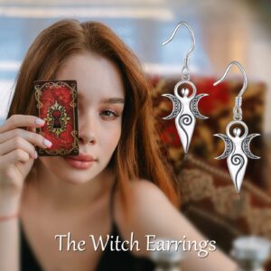 POPLYKE Triple Moon Goddess Amulet Dangle Earrings Sterling Silver Wiccan Pagan Jewelry For Women Gift