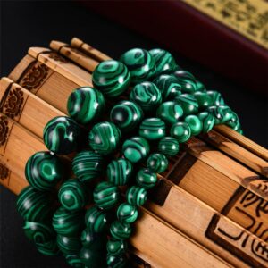 6/8/10/12/14mm Round Natural Malachite Beaded Bracelet Dainty Gemstone Bangle Malachite Stone Stretch Bracelets Yoga Healing Crystals Quartz Chakra Bracelet for Women Men Girls Gifts-C 10mm