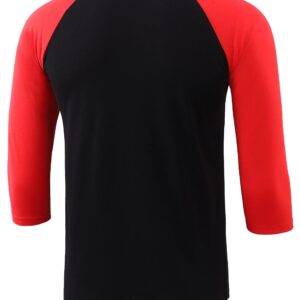 KNQR Mens Casual Basic Soft Tagless 3/4 Sleeve Active Sports Running Hiking Baseball Tee Shirts Black/Flame Red M