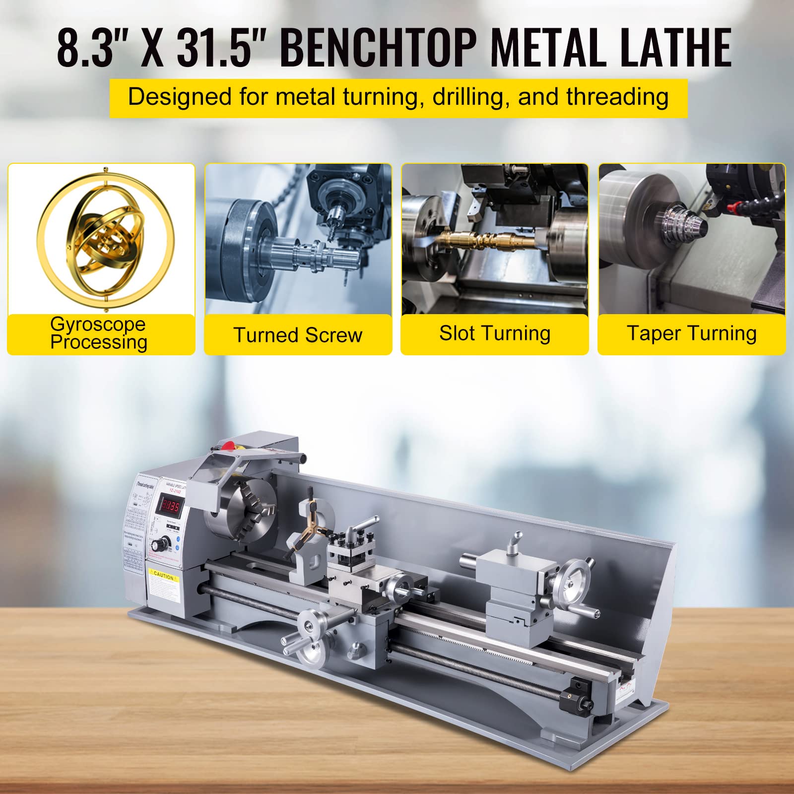 VEVOR Metal Lathe, 210x800 Mini Lathe Machine, 2500 RPM Variable Speed Change, 850W Precision Mini Lathe, Metal Working Lathe with Brushless Motor, Milling Machine for Various Metal Turning