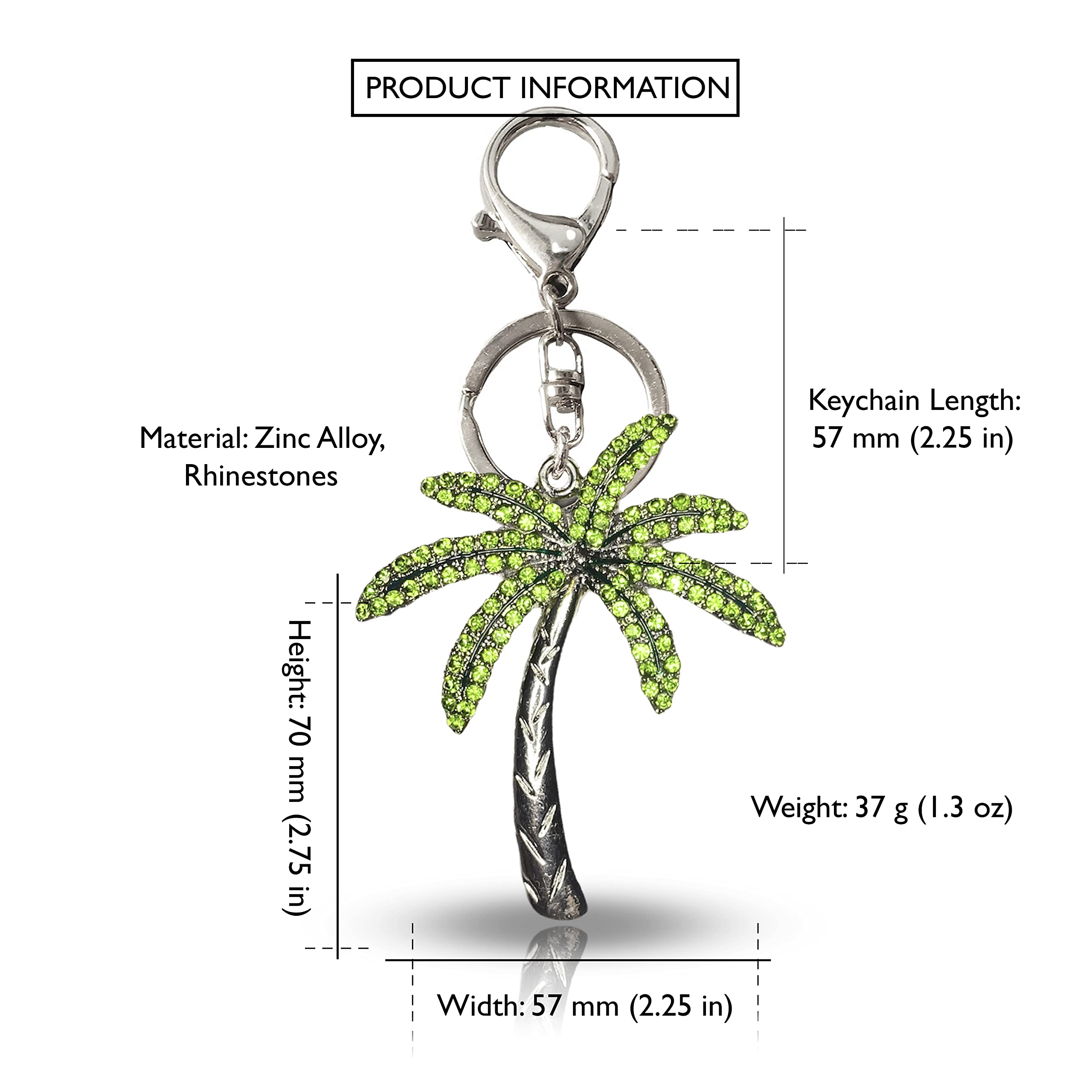 Sonoran Souvenirs Palm Tree Green Rhinestone Bling Bag Charm Tropical Party Favor Gifts Crystal Purse Charm