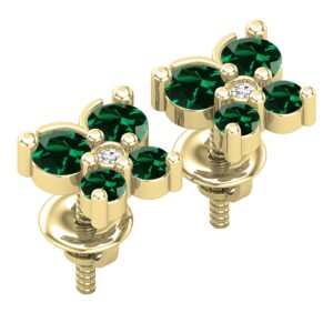 Dazzlingrock Collection 5 Stone Round Lab Grown Emerald and Accent Round Natural White Diamond Elegant Butterfly Shape Screw Back stud Earrings for Women, 14K Yellow Gold