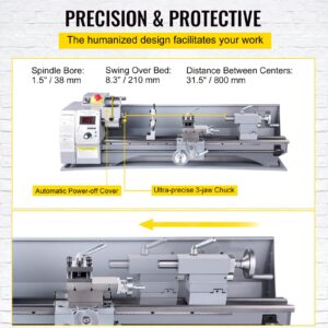 VEVOR Metal Lathe, 210x800 Mini Lathe Machine, 2500 RPM Variable Speed Change, 850W Precision Mini Lathe, Metal Working Lathe with Brushless Motor, Milling Machine for Various Metal Turning